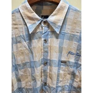 Vintage Phat Farm Shirt Mens XL Blue Beige Check Geometric Hip Hop Y2K 2000s